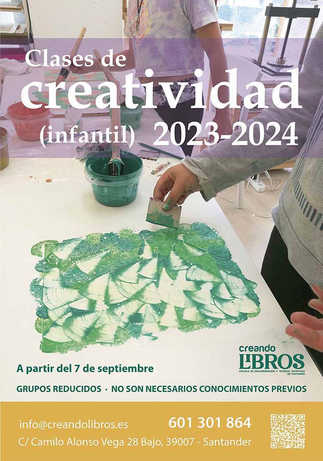 Clases de creatividad infantil 2023-2024, en Santander, en la escuela Creando libros. Impartido por Montserrat Muñoz y Tomás Hoya