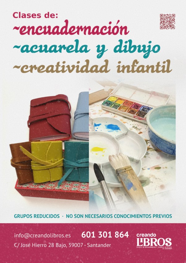 CLASES ENCUADERNACIÓN, ACUARELA Y DIBUJO Y CREATIVIDAD INFANTIL