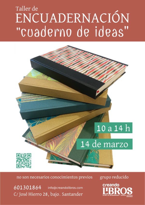CUADERNO DE IDEAS, taller de encuadernación el 14 de marzo, en Creando Libros de Santander