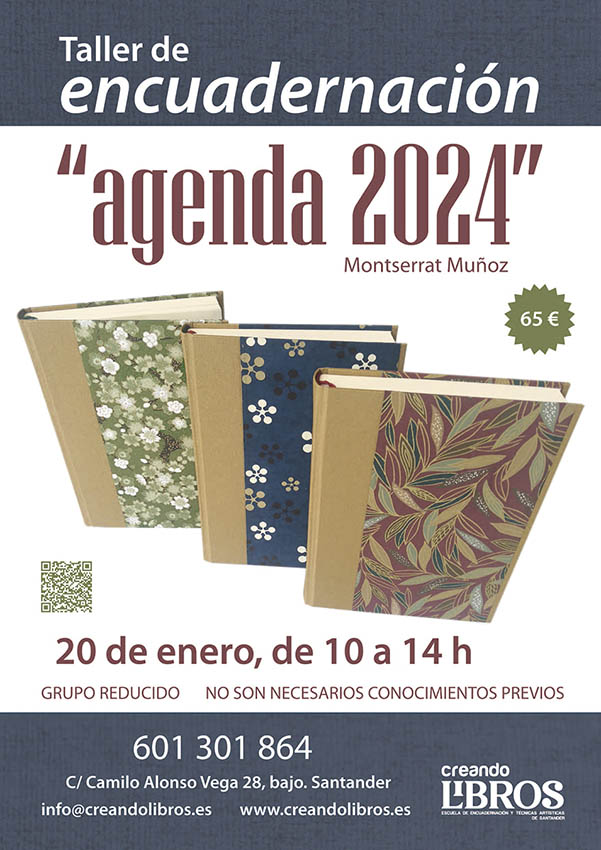 "Agenda 2024" Taller de encuadernación, en Creando Libros de Santander. Impartido por Montserrat Muñoz.