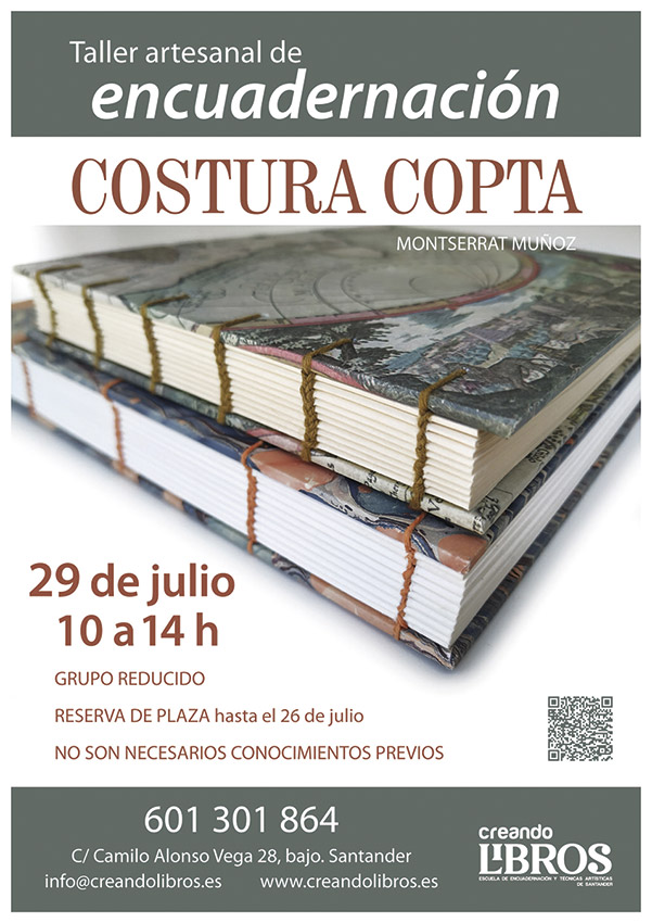 Taller de encuadernación ARTESANAL "Costura Copta" en Creando Libros de Santander