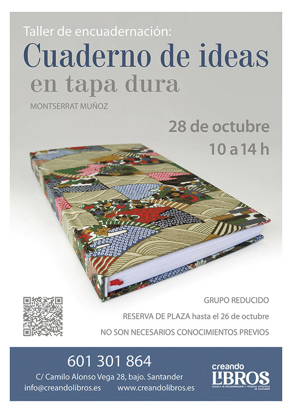 Taller de encuadernación: Cuaderno de ideas en tapa dura, el 28 de octubre en Creando Libros, de Santander